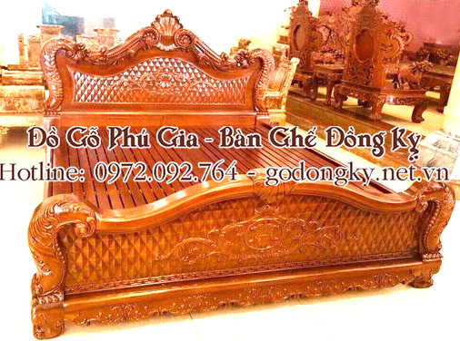 mẫu giường giả cổ gỗ đồng kỵ